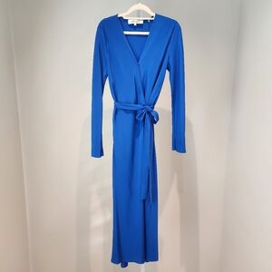 Diane Von Furstenberg DVF Blue Silk Wrap Dress Sz S